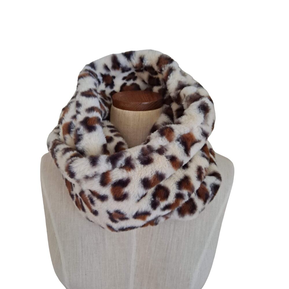 Emanuel Geraldo Tan Brown Black Double Ply Faux Fur Infinity Scarf Size 8" x 62"